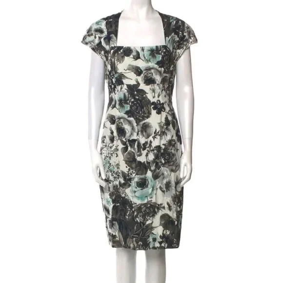 ESCADA•Floral Print Cap Sleeve Midi Sheath Dress - Picture 2 of 2